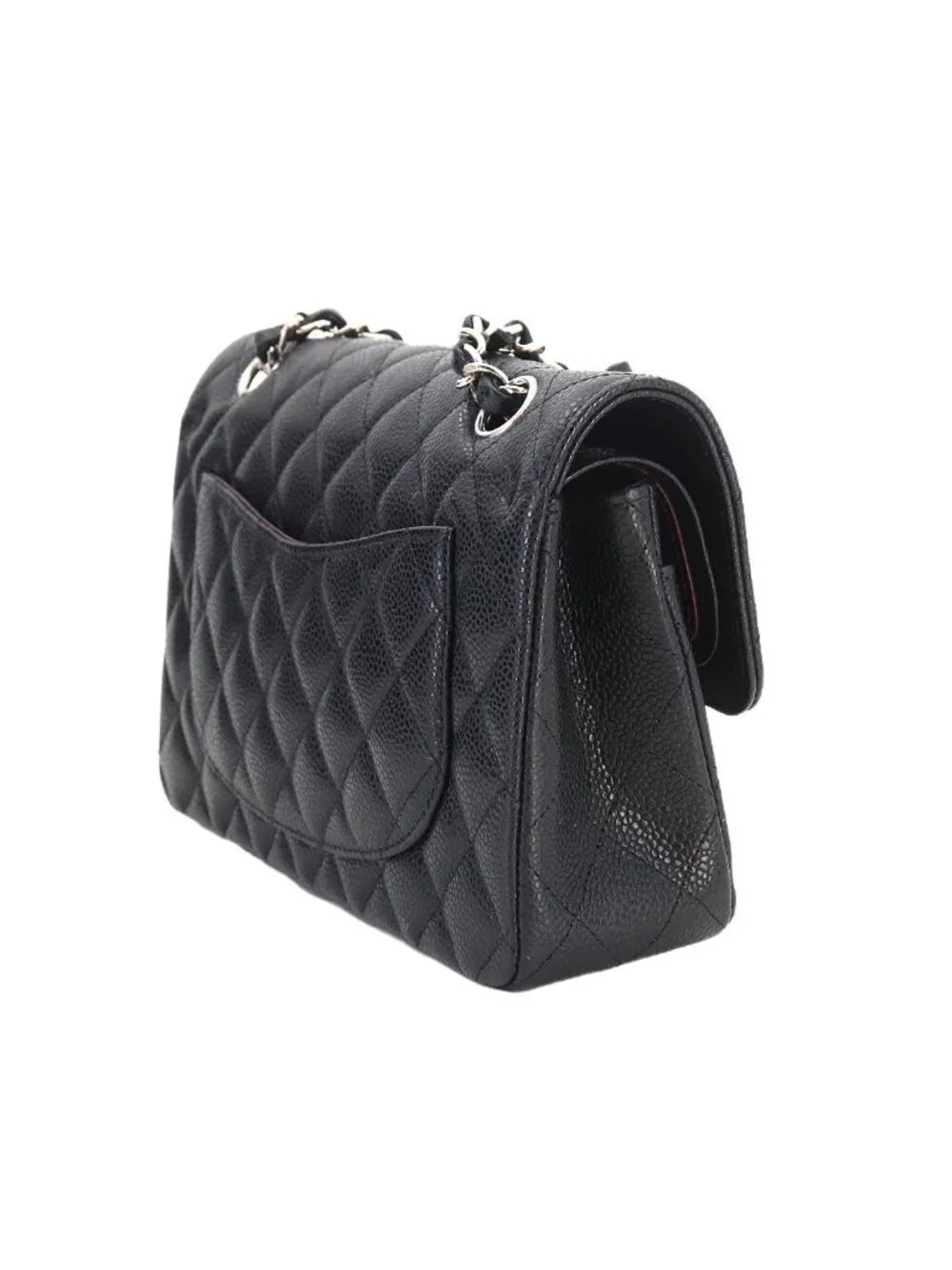 Chanel Quilted 23 Chain Shoulder Bag Caviar Leather Black Silver
